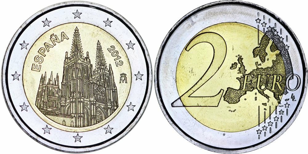 Испания 2 евро, 2012 ЮНЕСКО - Кафедральный собор в городе Бургос XF