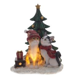 GAEM Фигурка декоративная с подсветкой "Кошечки и ёлка", L12,5 W10 H16 см