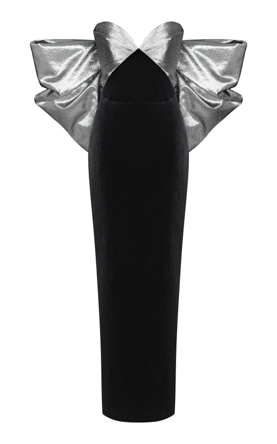 Платье макси корсетное из бархата и люрекса с бантом