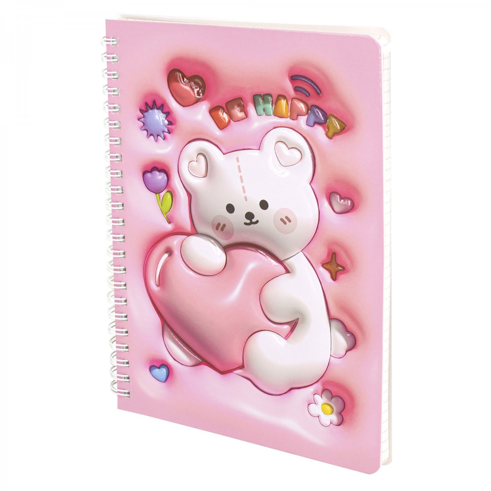 Блокнот 14,5 см * 20,5 см , гребень, Alingar, ламинация, конгрев, эффект 3D, 60 л., клетка, "Мишка", розовый