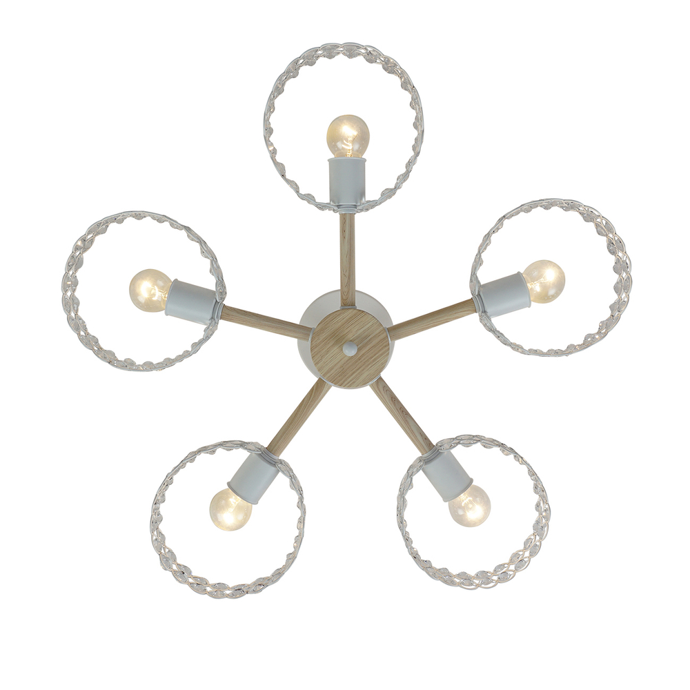 Светильник на штанге 5х60Вт Е27, металл/хрусталь, белый/дерево