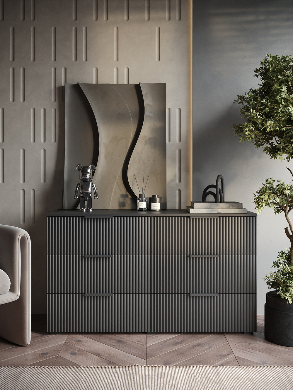 Комод Olympia для одежды, 6 ящиков, цвет серый, габариты 120х70х40 см