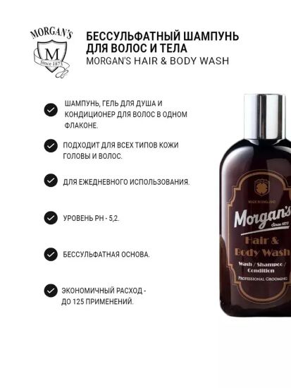 Бессульфатный шампунь для волос и тела Morgan's 250 мл