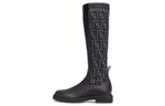 FENDI Rockoko Round Tip Long Shaft Boots Women"s Black Gray