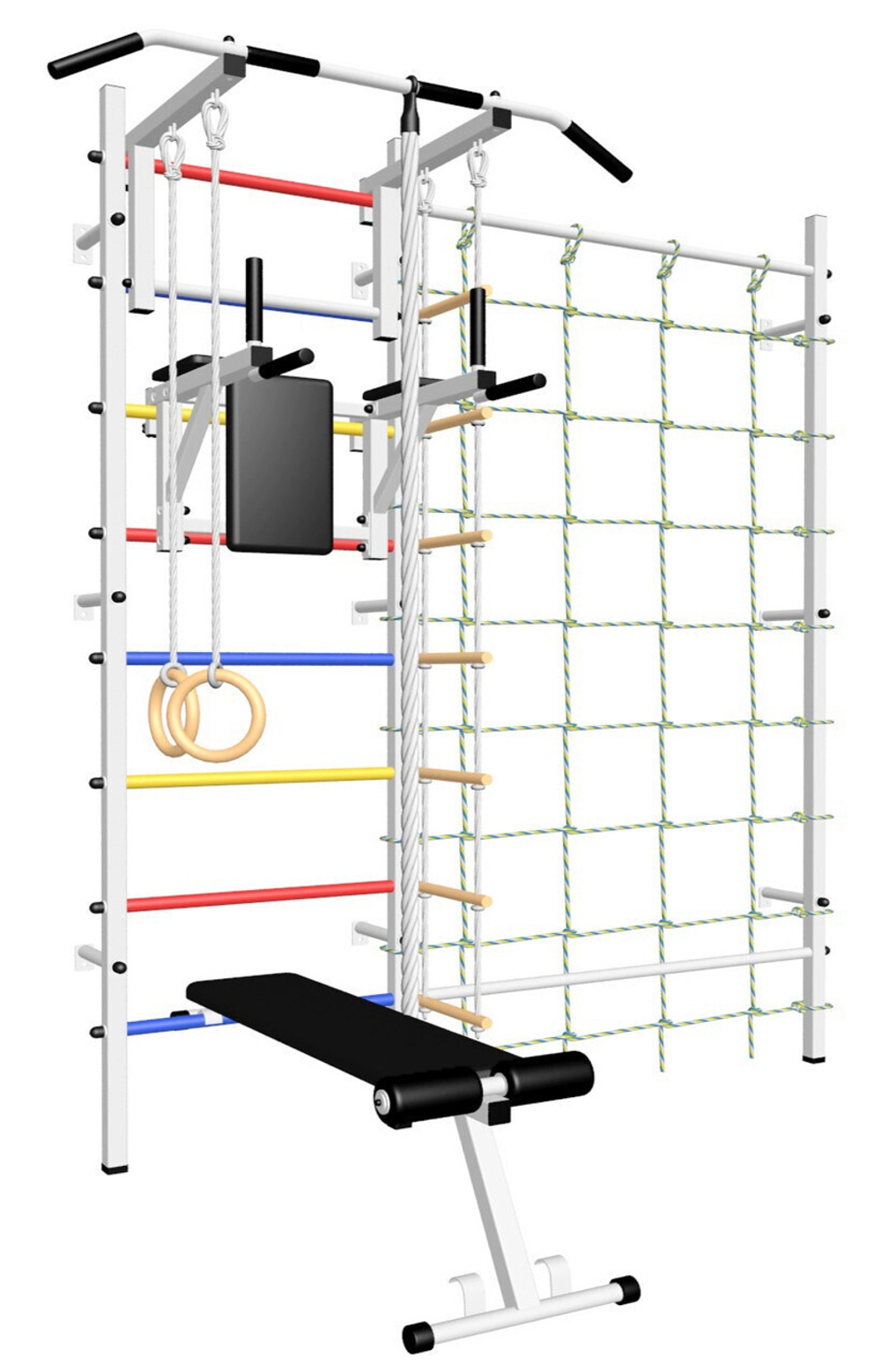 Шведская стенка Sv Sport усиленная 611 (Турник стандарт/Брусья/Скамья/Канат/Kольца/Лестница/Канатный лаз/Сетка)