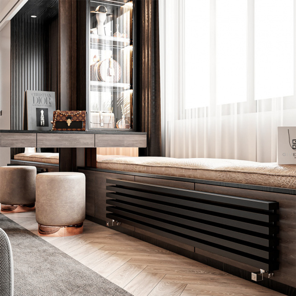Радиатор WARMMET водяной настенный горизонтальный Luxe 60H (W) ЧЕРНЫЙ RAL 9005