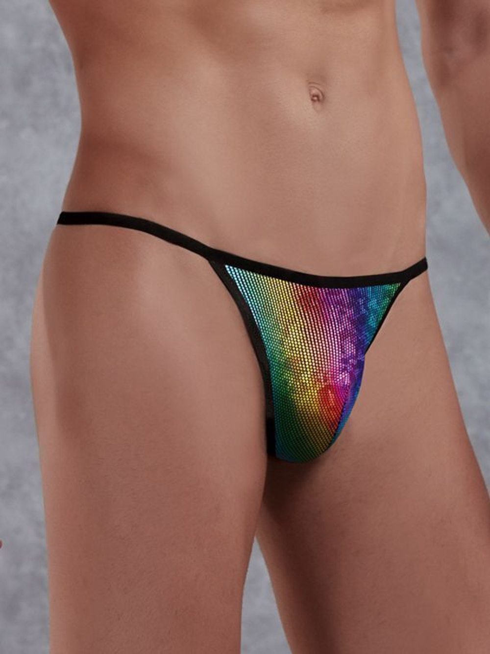 Мужские трусы-стринги с радужным принтом Doreanse Rainbow (Размер: M) (Цвет: черный)