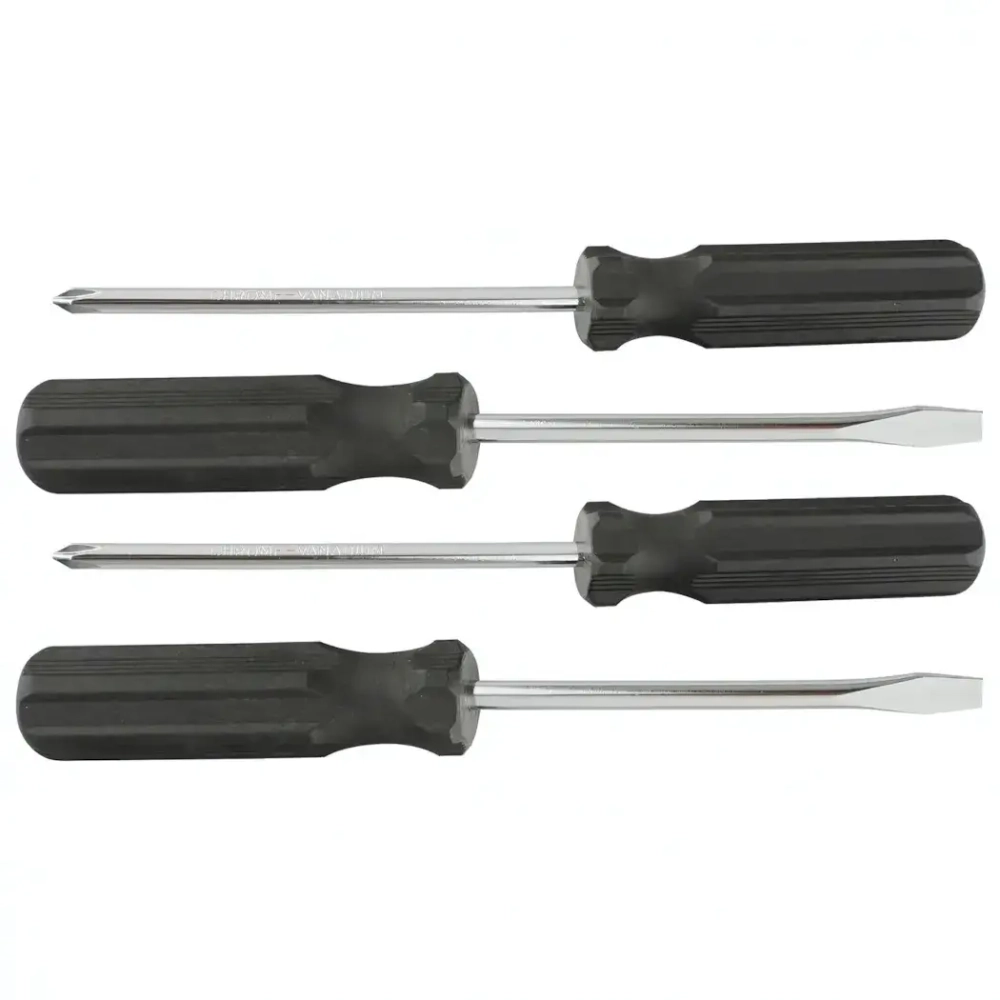 Набор отверток 4 шт, SL5 x 100.6 x 100, PH1 x 100, 2 x 100, углеродистая сталь, пластиковая рукоятка
