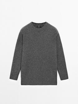 Massimo Dutti Свитер оверсайз из 100% кашемира с нашивками на локтях, серый