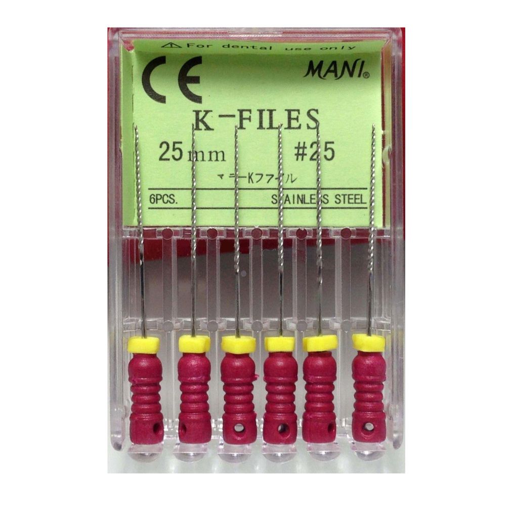K-Files №25 (25мм) Mani К-Файлы (6шт.) Мани, каналорасширители ручные, эндодонтические