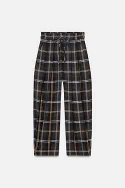 ZARA БРЮКИ В КЛЕТКУ — ZW COLLECTION, СЕРЫЙ МЕЛАНЖ