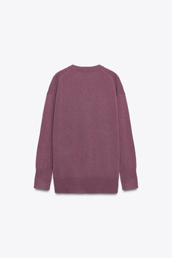 ZARA ТРИКОТАЖНЫЙ СВИТЕР ОВЕРСАЙЗ ИЗ 100% ШЕРСТИ, ПУРПУРНЫЙ