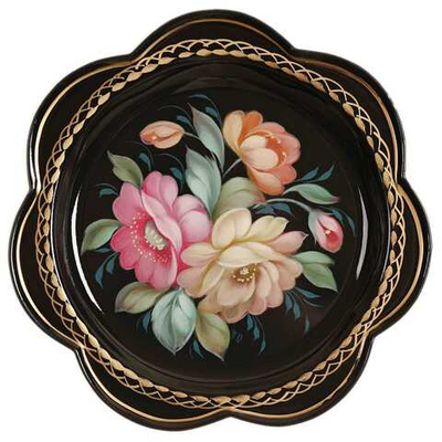 Жостовский поднос декоративный, размер 18 см (A1), металлический