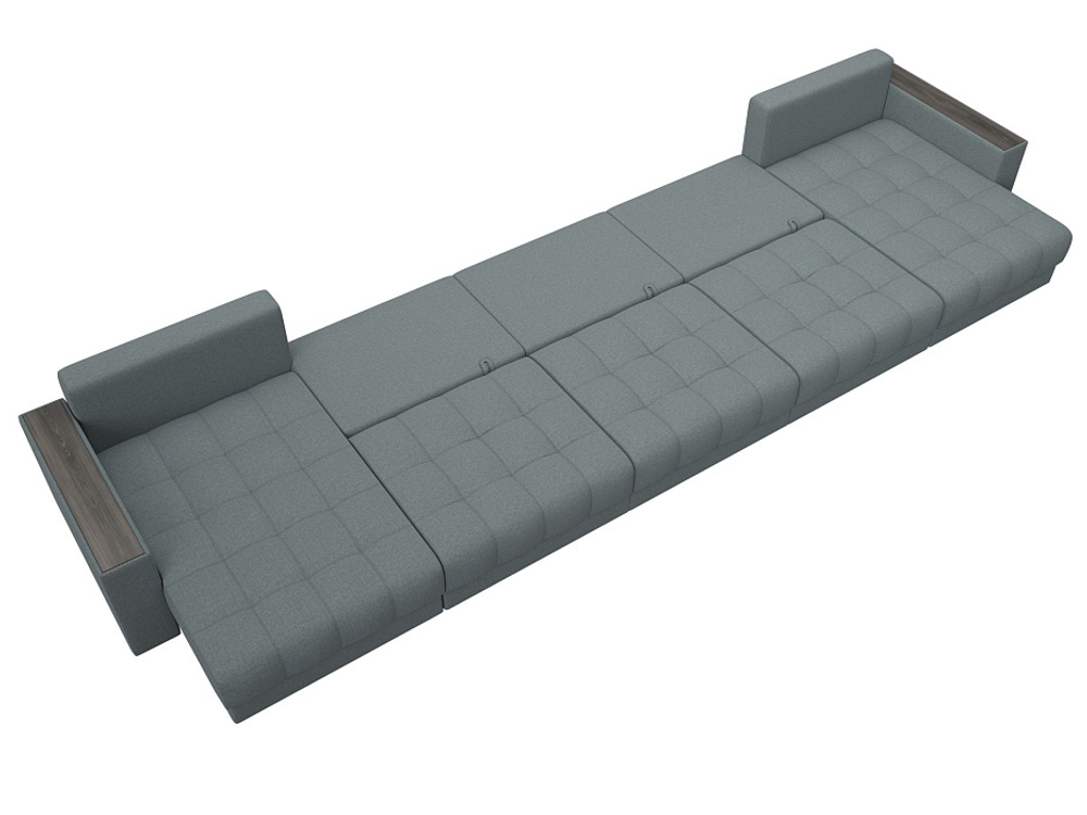 Диван П-образный с декором Лига-049 НПБ Мегалонг, Амур 07 РОГОЖКА серый