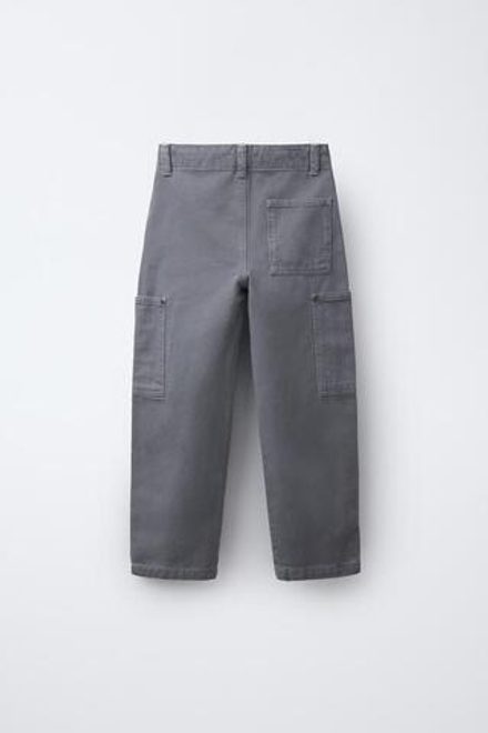 ZARA БРЮКИ ИЗ ТВИЛА С КАРМАНАМИ, ГОЛУБОЙ