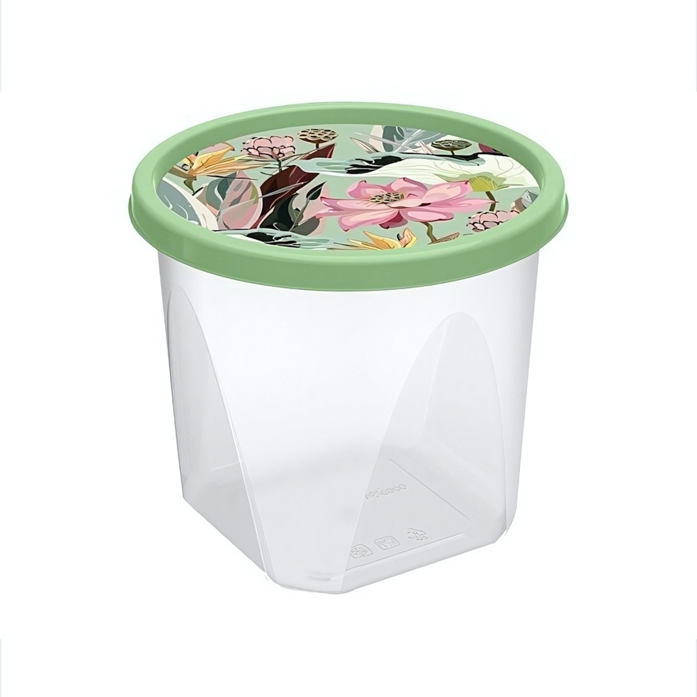 Контейнер для продуктов круглый 0,6л с декором (зеленый)