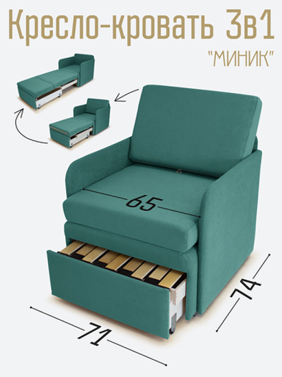 Кресло-кровать "Миник" с подлокотниками Dream Mint