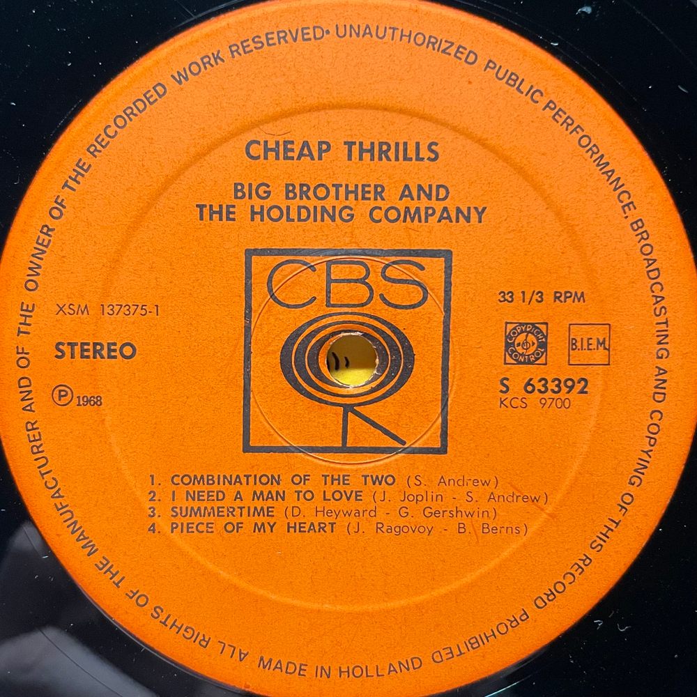 Big Brother & The Holding Company ‎– Cheap Thrills (Голландия 1968г.)