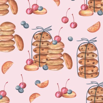 Печеньки и вишенки на розовом