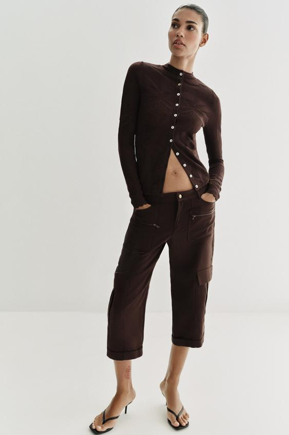 Жаккардовый вязаный кардиган - ZARA