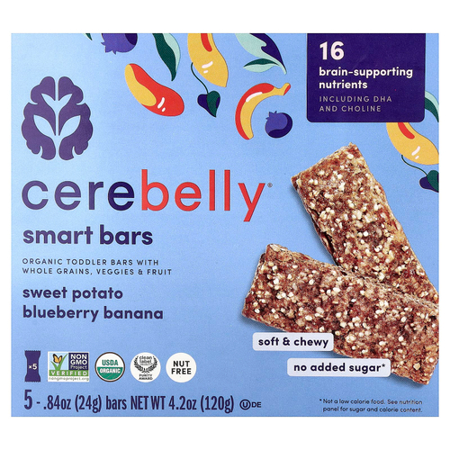 Cerebelly, Smart Bars, органические батончики для малышей, батат, черника и банан, 5 батончиков по 24 г (0,84 унции)