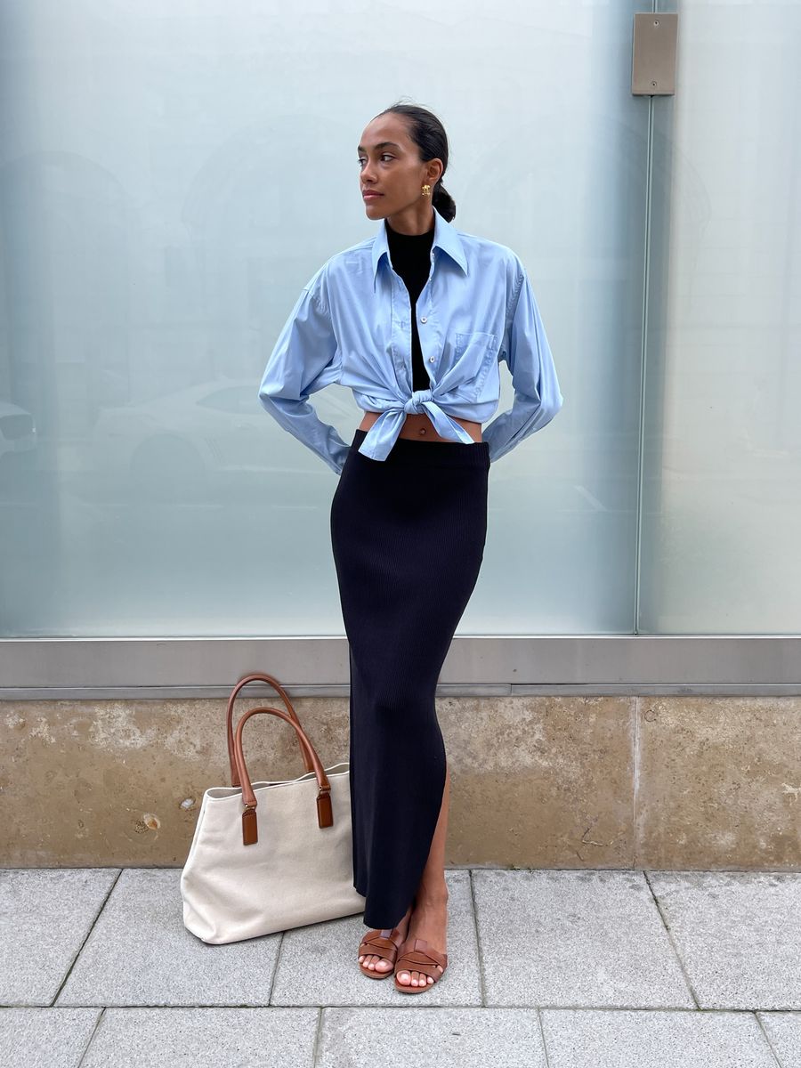 Юбка лапша с разрезом черная макси