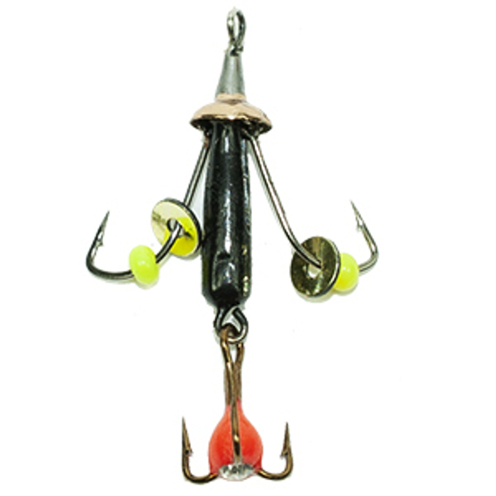 Мормышка Владимирская 112 "Стрекоза", с коронкой, 2 плавающих крючка + тройник со стразом, 2.5мм, 0.75гр (10шт/уп)