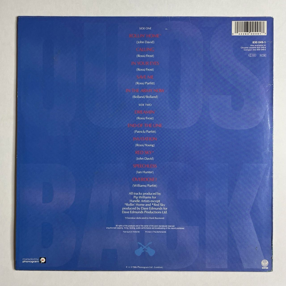 Винтажная виниловая пластинка LP Status Quo In The Army Now (Holland 1986) End Of The Line