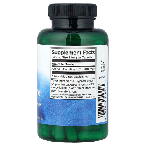 Swanson, Ацетил L-карнитин, 500 мг, 100 растительных капсул