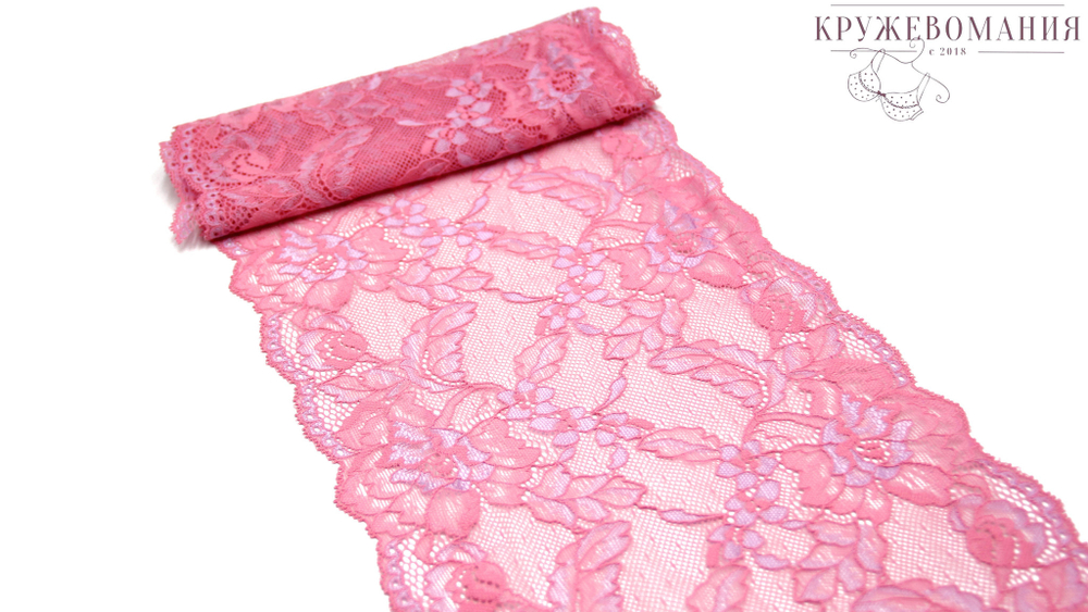 Эластичное кружево, ОПТ, розовый/сиреневыми цветами, 19 см (Арт.: EK-1003), м