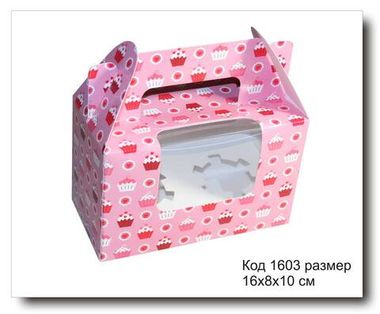 Коробка код 1603 с окном размер 16х8х10 см для капкейков