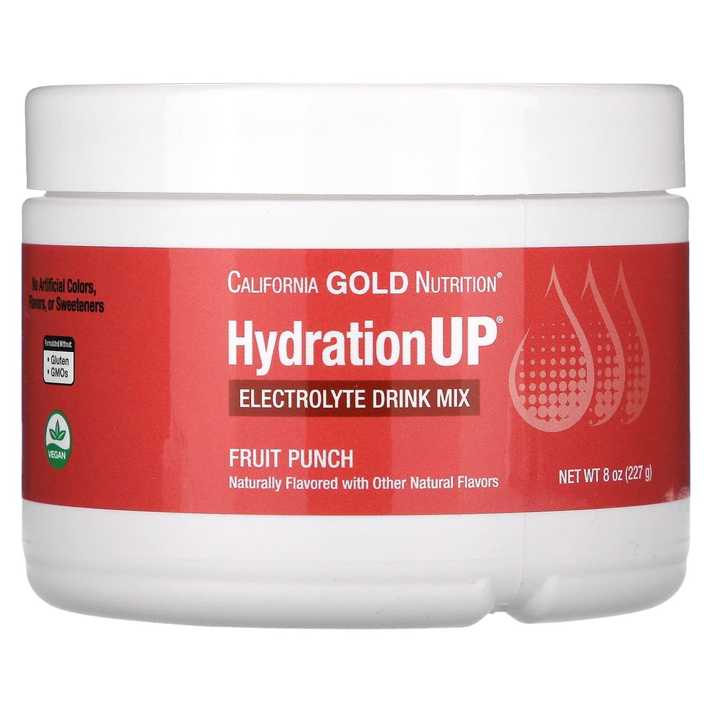 California Gold Nutrition, Beverages, HydrationUP®, смесь для приготовления напитка с электролитами, с витамином D, кальцием, железом и калием, со вкусом фруктового пунша, 227 г (8 унций)