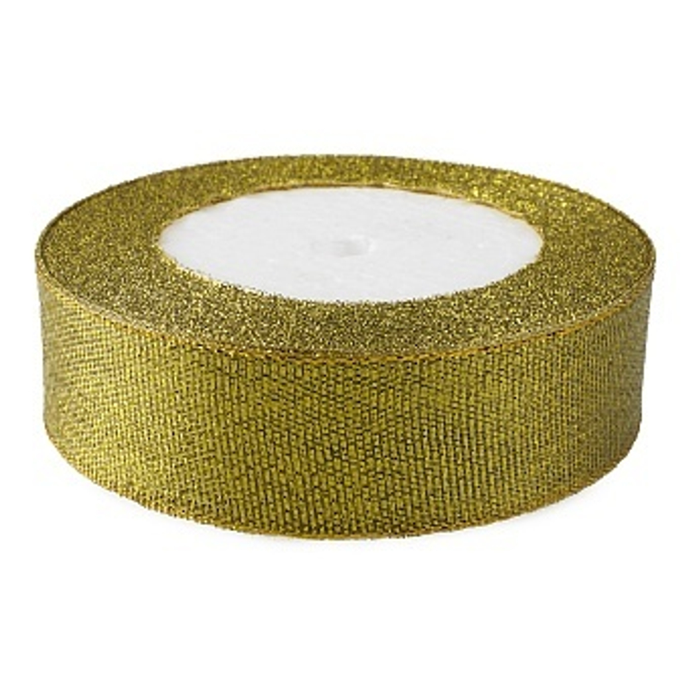 Лента парча (2,5 см*22,85 м) Мерцающий блеск Золото Металлик