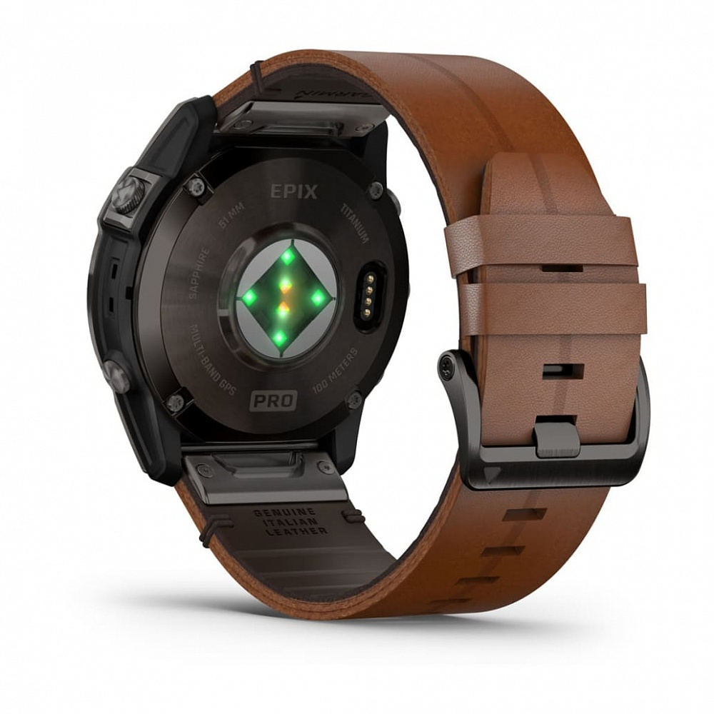 Смарт часы Garmin Epix Pro (Gen 2) Sapphire Edition 51 мм, титановый угольно-серый, DLC, коричневый кожаный ремешок