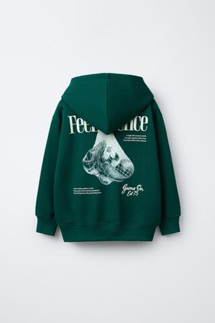 ZARA ХУДИ С ФУТБОЛЬНЫМ ПРИНТОМ, ЗЕЛЕНЫЙ