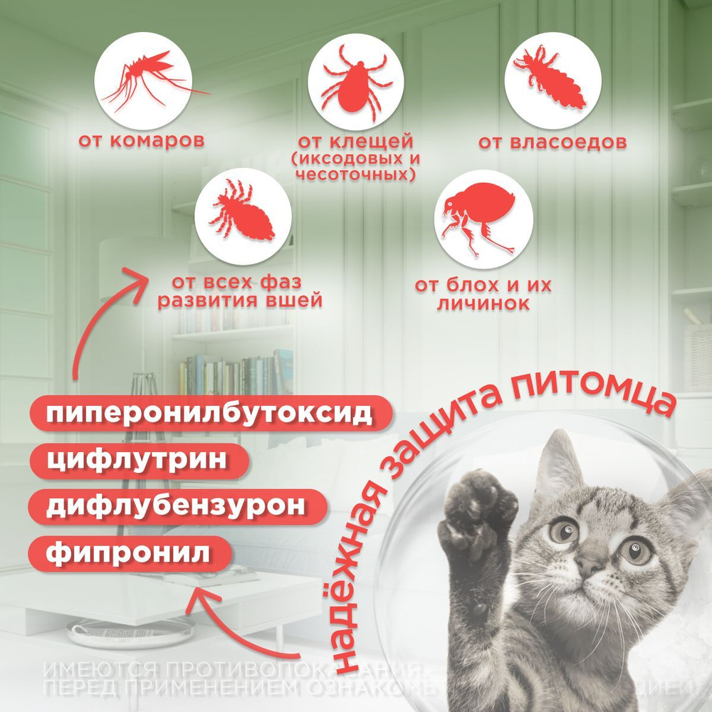 Капли от блох и клещей, вшей и комаров АВЗ БАРС для кошек от 5 до 10 кг 2 пипетки/0,5 мл