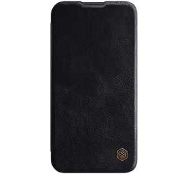 Кожаный чехол книжка от Nillkin для iPhone 13 Pro, черный цвет, серия Qin Pro Leather с защитной шторкой для камеры