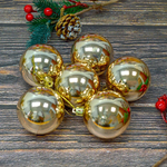 Шар новогодний 6шт 6см, глянец шампань, пластик