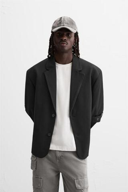ZARA БЛЕЙЗЕР ОВЕРСАЙЗ С МОЛНИЯМИ, ЧЕРНЫЙ