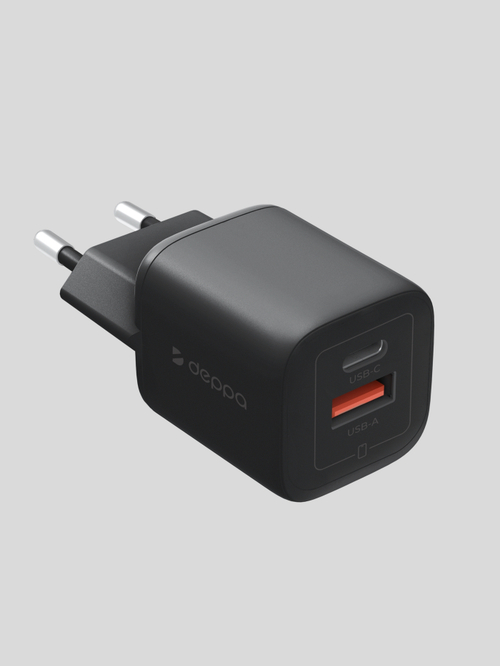 Зарядное устройство Deppa USB-C + USB-A, PD 3.0, QC 3.0, 33W, GaN, черный