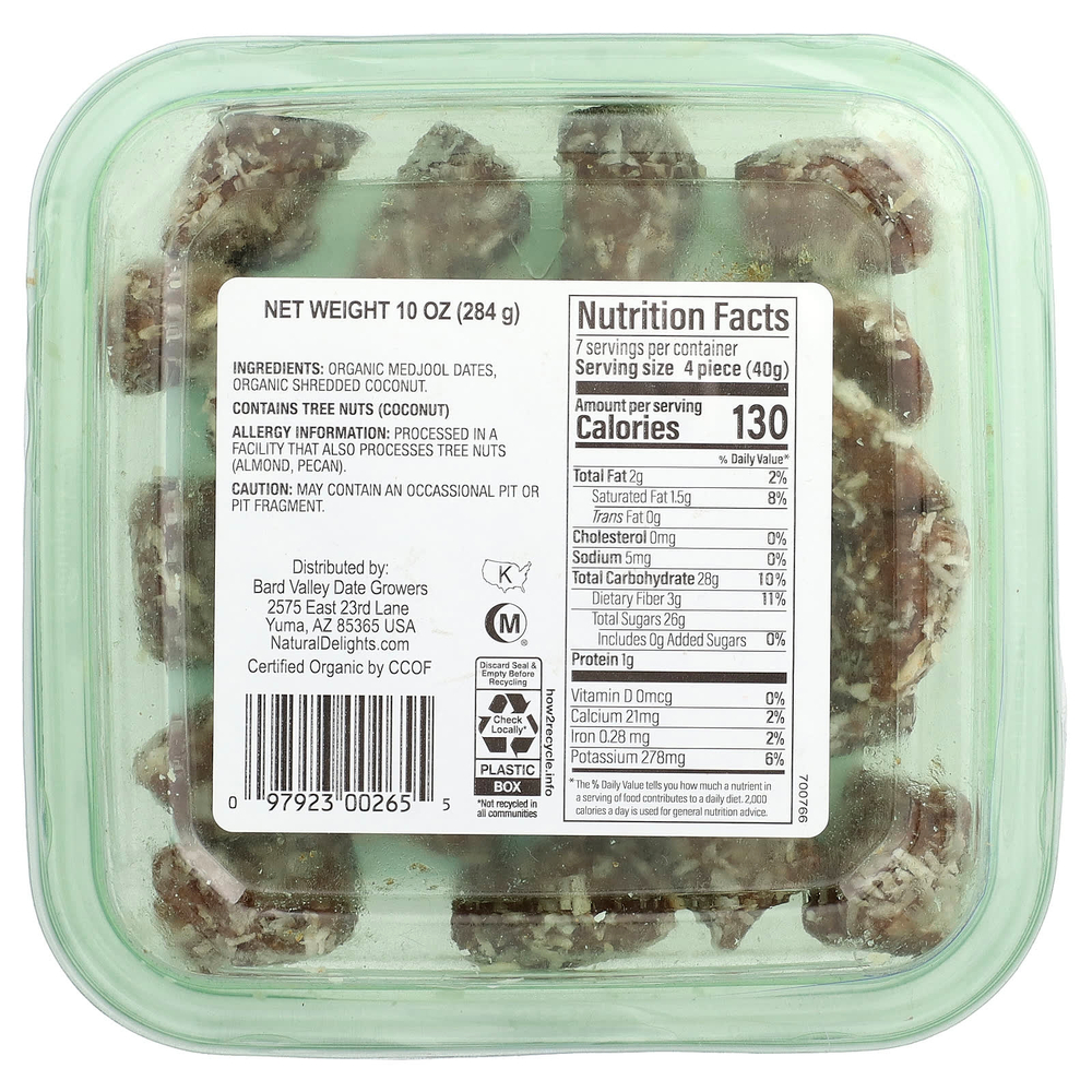 Natural Delights, Organic Мини-Medjools, кокос, 284 г (10 унций)