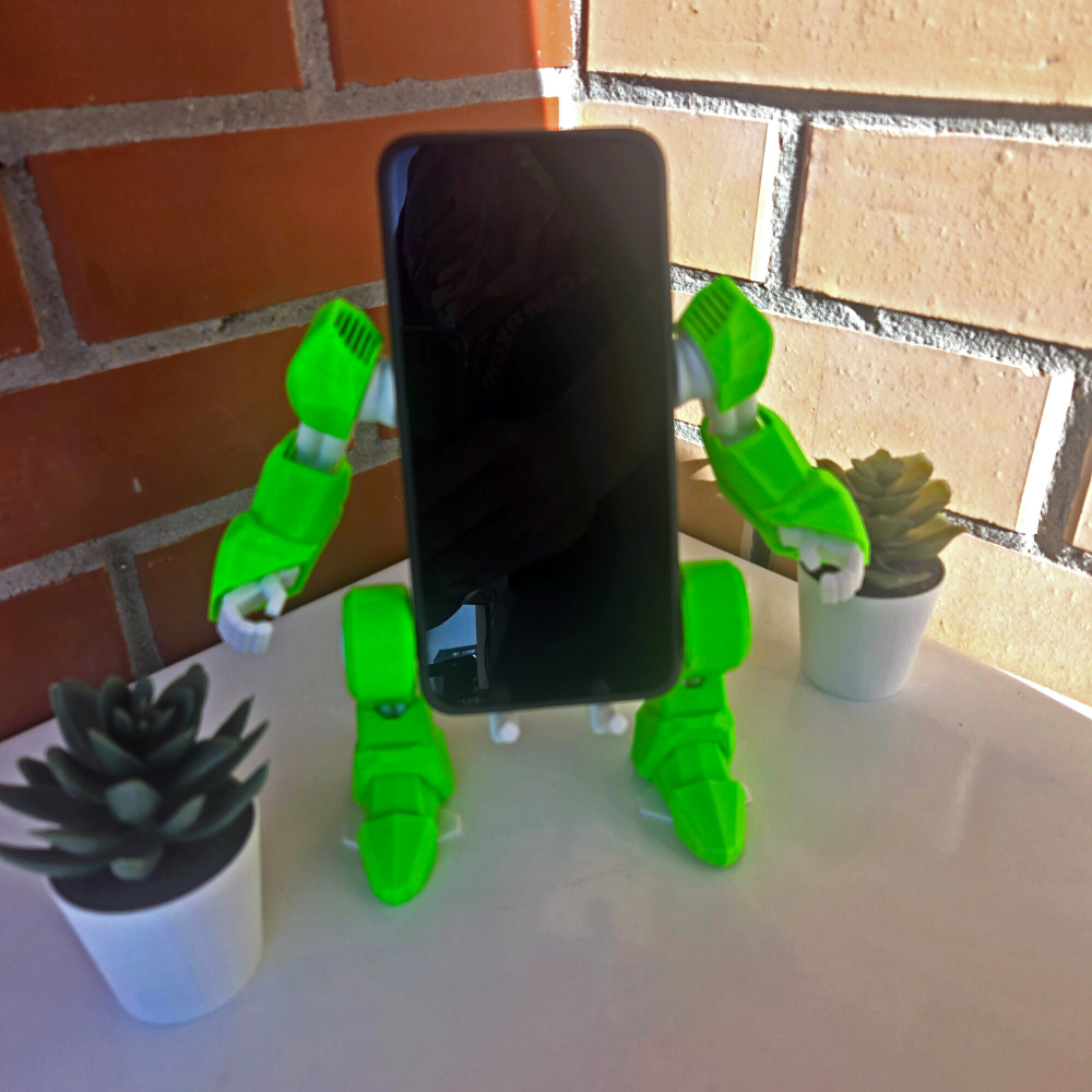 Подставка-экзоскелет для телефона (робот), раздвижная, 3D печать, бело-зеленая