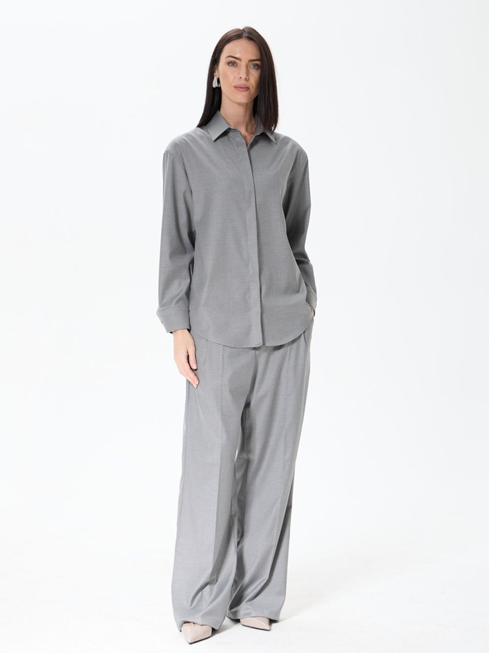 Комплект рубашка Хельсинки и брюки палаццо серая смесовая шерсть