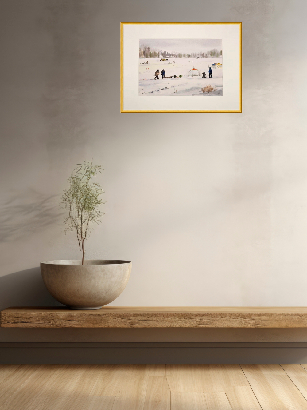 Картина авторская акварельная в паспарту 30х40 см на стену для интерьера "Рыбаки на Можайском..."