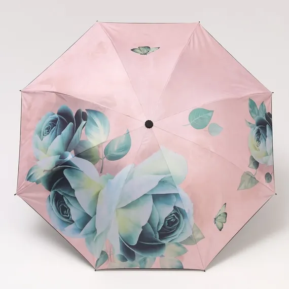 Зонт механический «Розы», ветроустойчивый, 3 сложения, 8 спиц, R = 48 см, рисунок МИКС