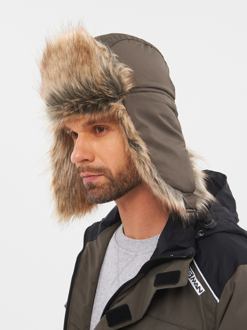 Шапка ушанка с маской Huntsman Евро Енот (Taslan, Хаки)