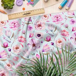 Ткань мембрана летние букеты с листьями и бутонами