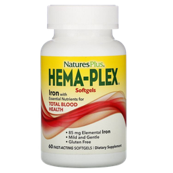 Natures Plus Hema-Plex 60 fast-acting softgels , Хема - Плекс, Железо Комплекс быстрого высвобождения