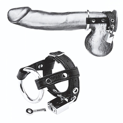 Утяжка на пенис на замочке Duo Cock And Ball Lock (Цвет: черный с серебристым)