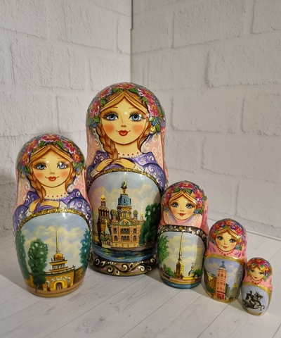 Матрешка "Виды города" 5 мест
